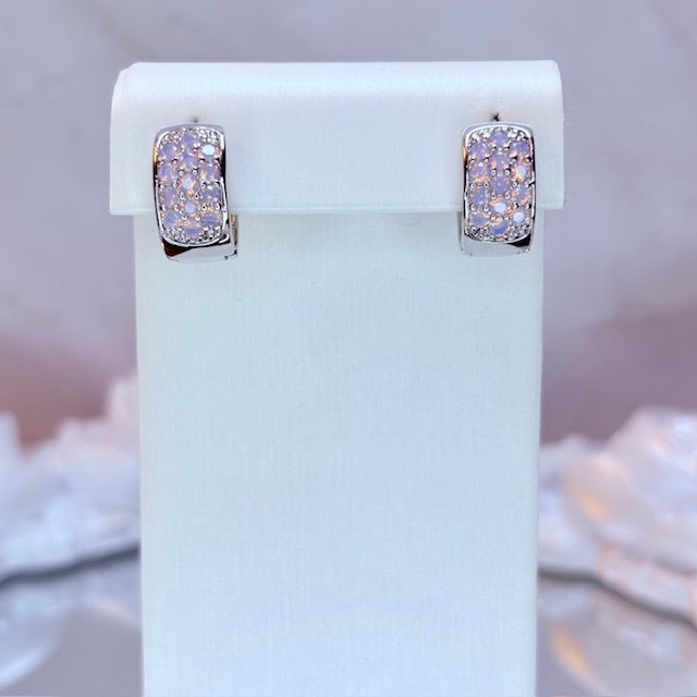 silver opal glow huggie earrings