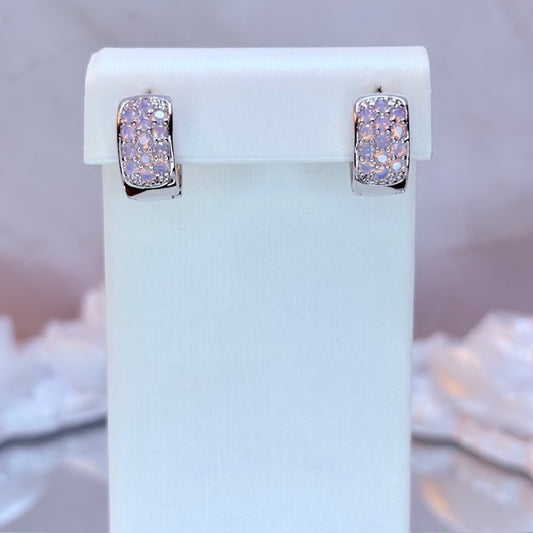 silver opal glow huggie earrings