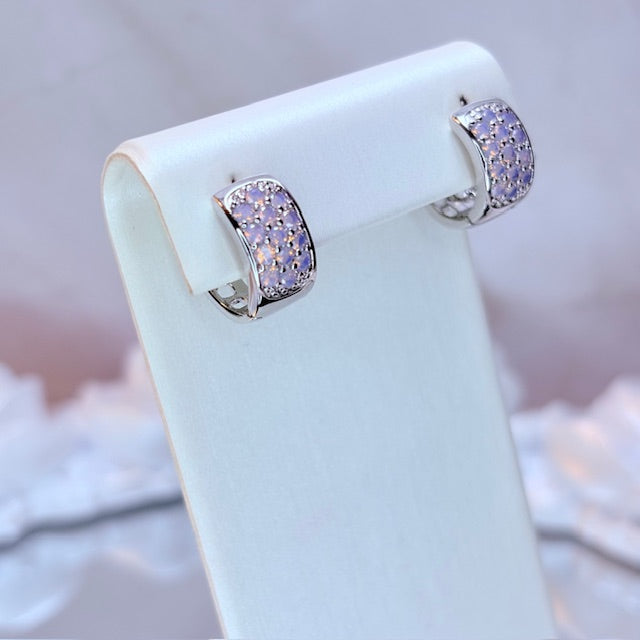 silver opal glow huggie earrings