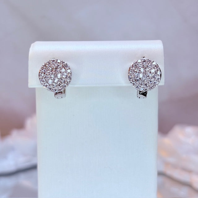 silver pave circle sparkle huggie earrings