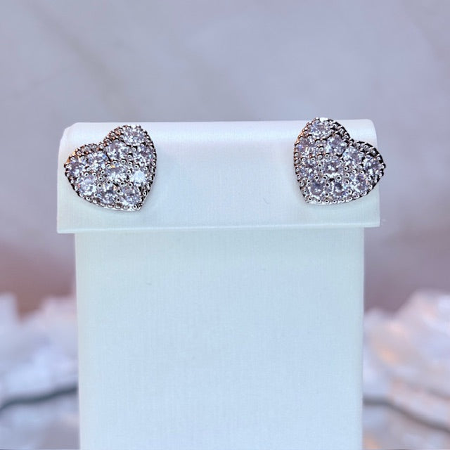 silver pave heart sparkle stud earrings