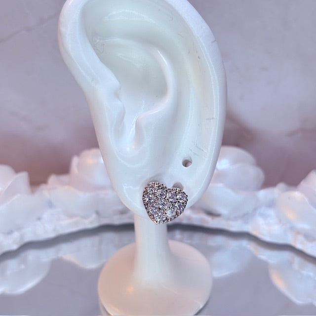 silver pave heart sparkle stud earrings