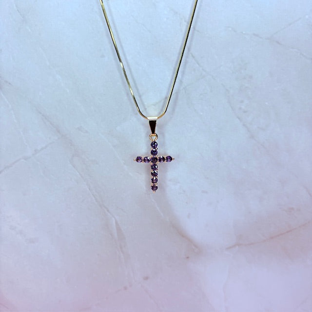 petite violet cross necklace
