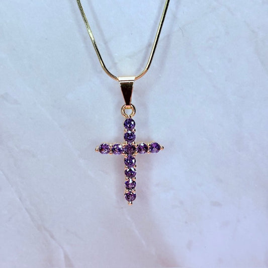 petite violet cross necklace