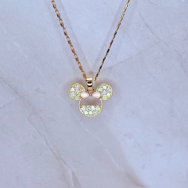 pink bow minnie necklace