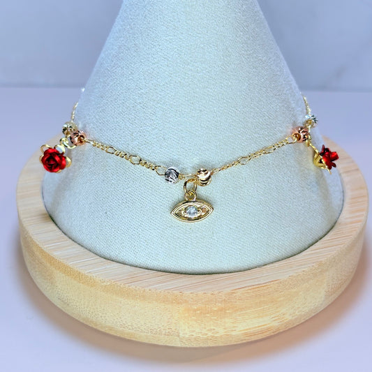 roses and eye charm bracelet