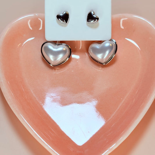 silver with pearl heart earrings