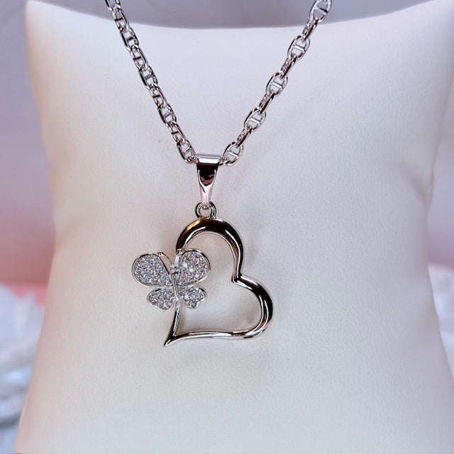 silver anela butterfly heart necklace