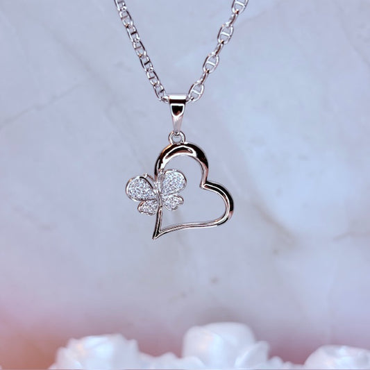 silver anela butterfly heart necklace