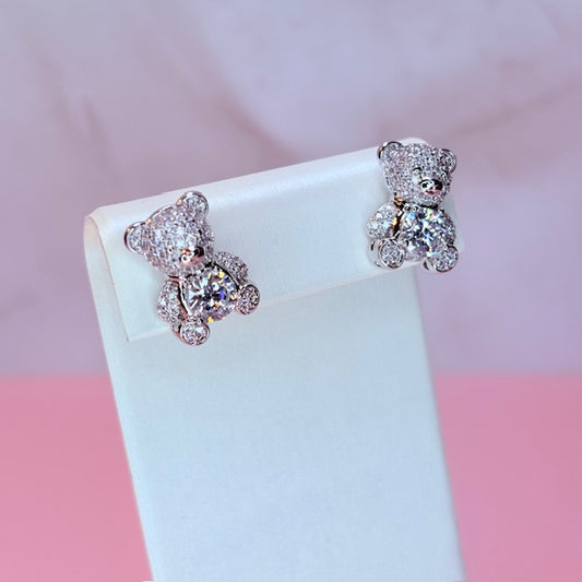 silver baby bear bling studs
