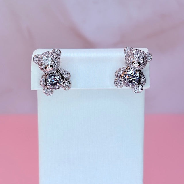 silver baby bear bling studs
