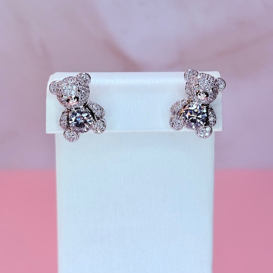 silver baby bear bling studs