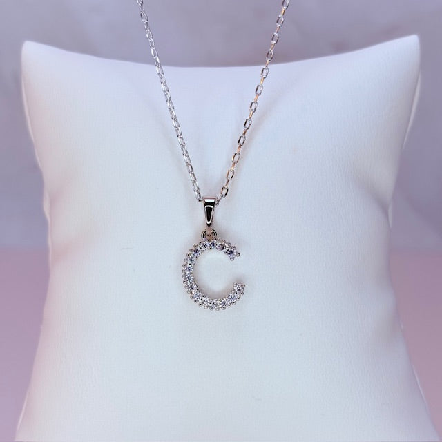silver embellished initial necklace