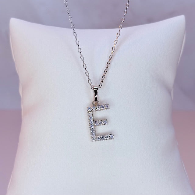 silver embellished initial necklace