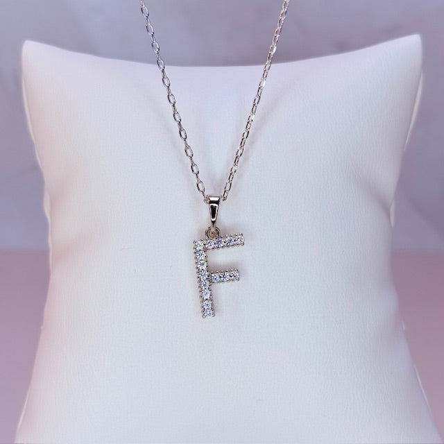 silver embellished initial necklace