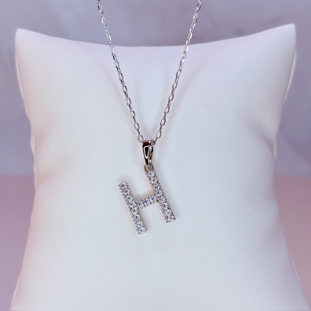 silver embellished initial necklace