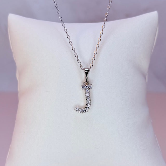 silver embellished initial necklace