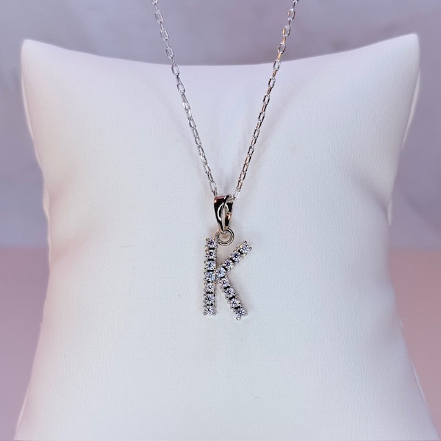silver embellished initial necklace
