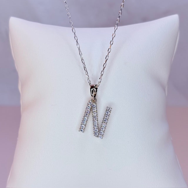silver embellished initial necklace