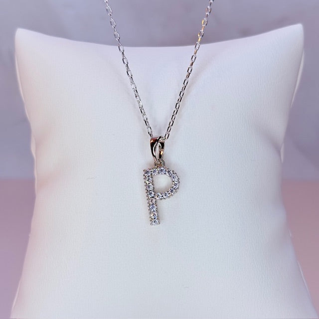 silver embellished initial necklace