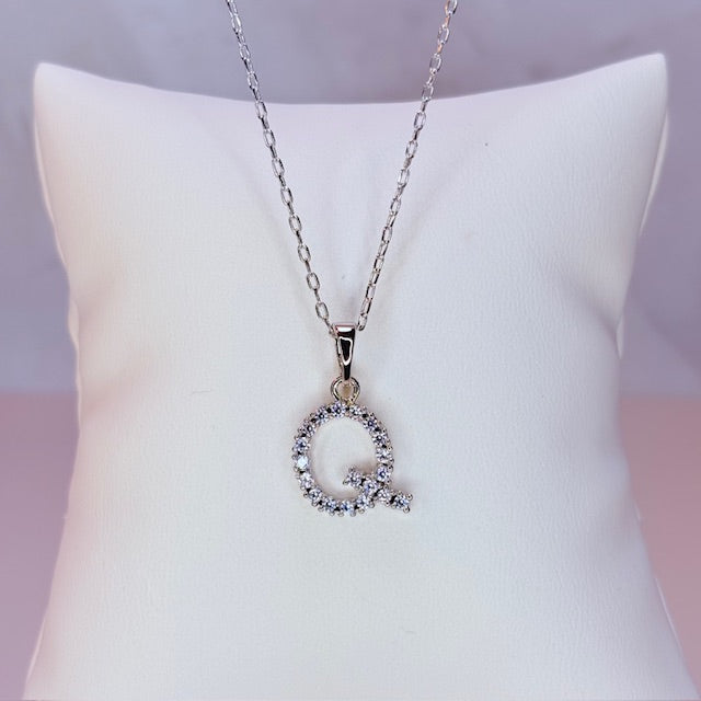 silver embellished initial necklace