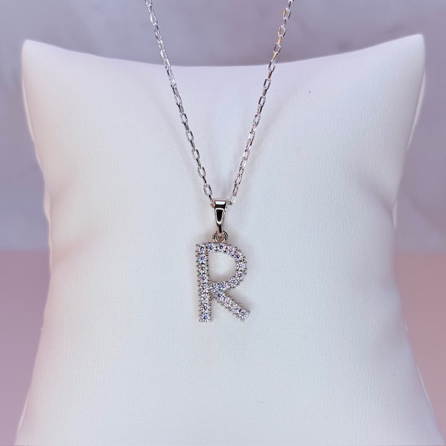 silver embellished initial necklace