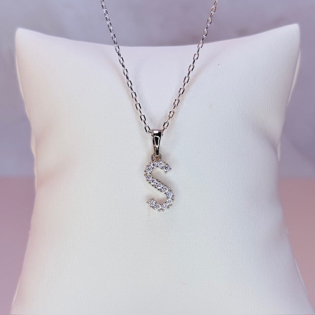 silver embellished initial necklace