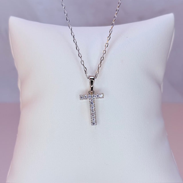 silver embellished initial necklace