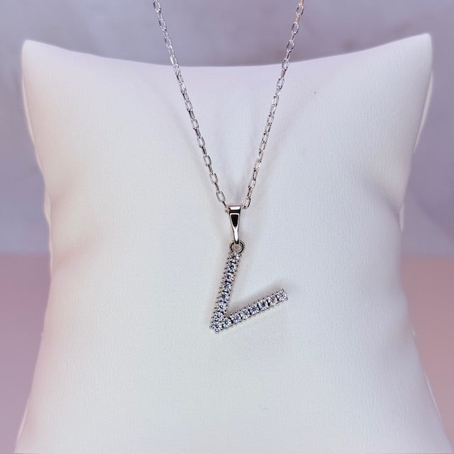 silver embellished initial necklace