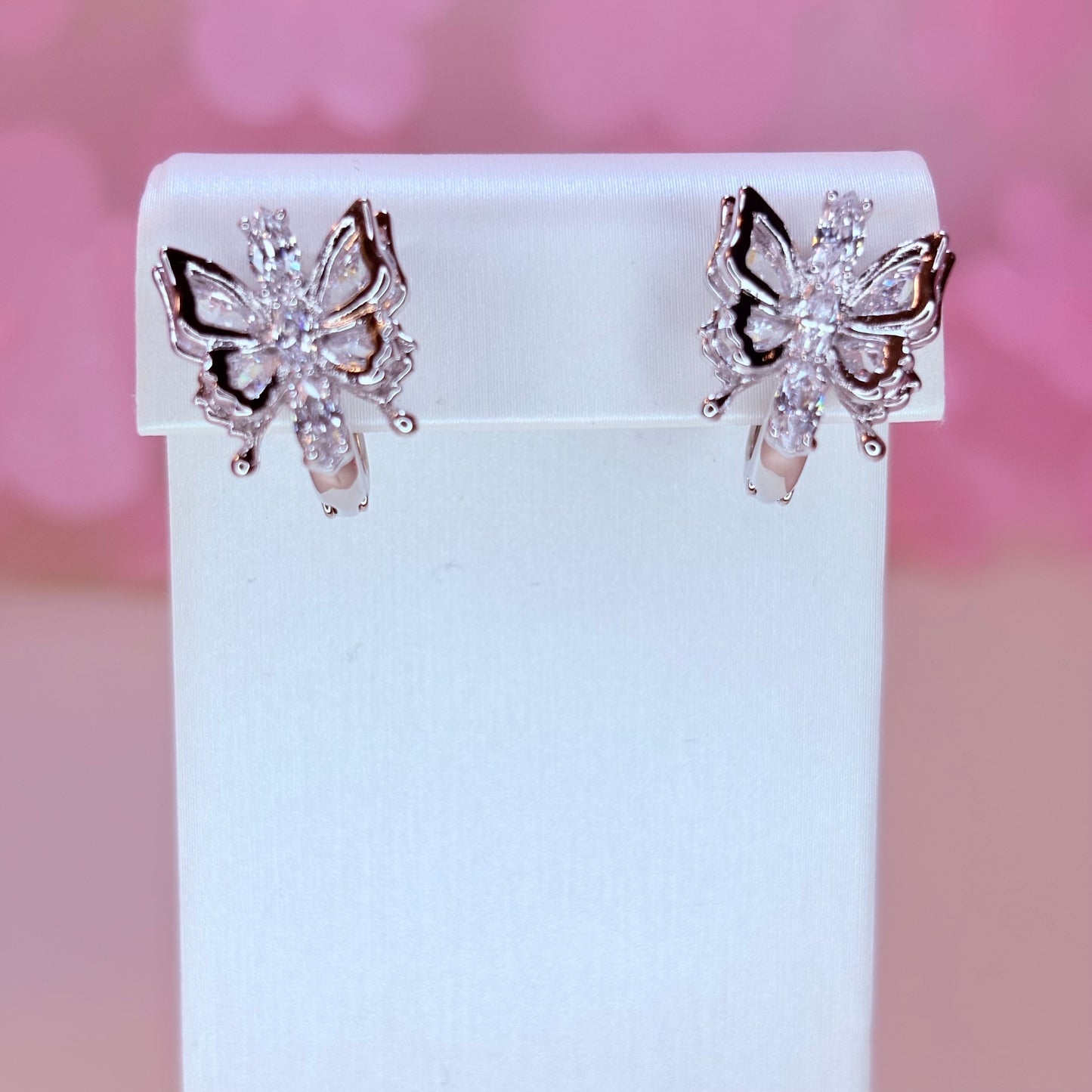 silver butterfly hoop earrings