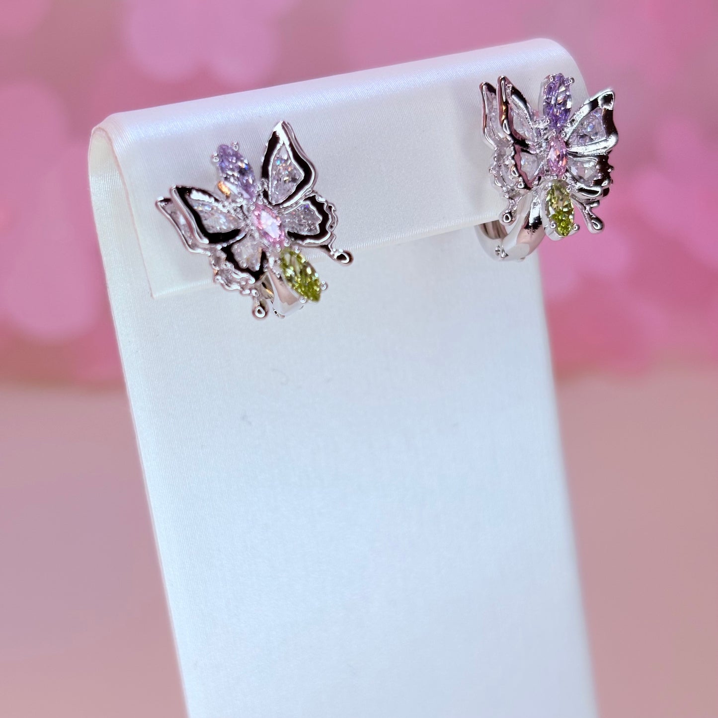 silver butterfly hoop earrings