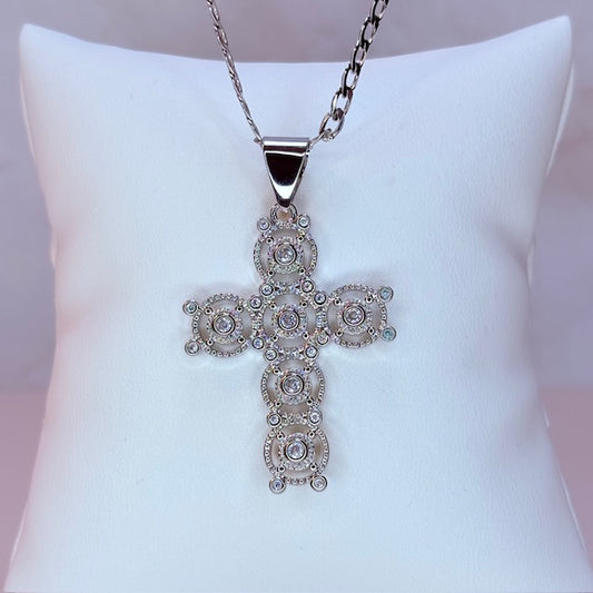 silver cherub sparkle cross necklace