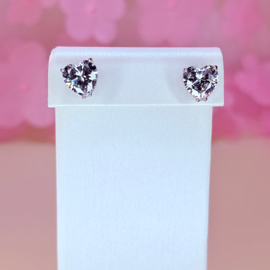silver diamond heart earrings