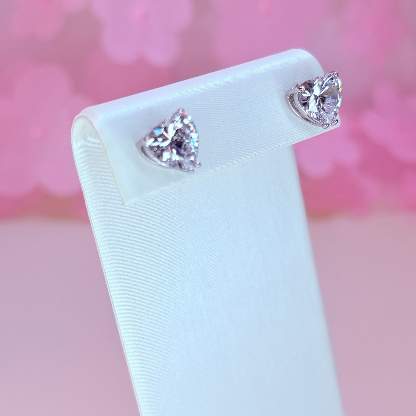 silver diamond heart earrings