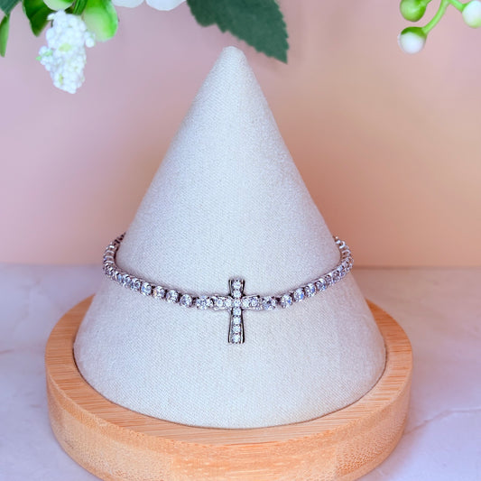 silver cross tennis-style bracelet