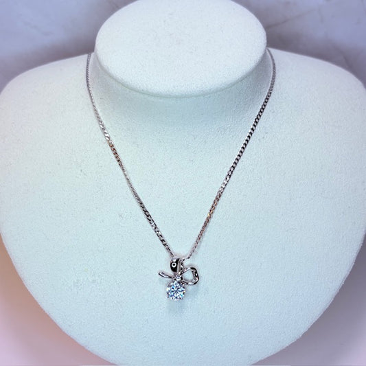 silver dainty bow necklace