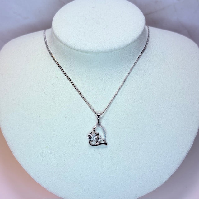 silver dainty love roses necklace