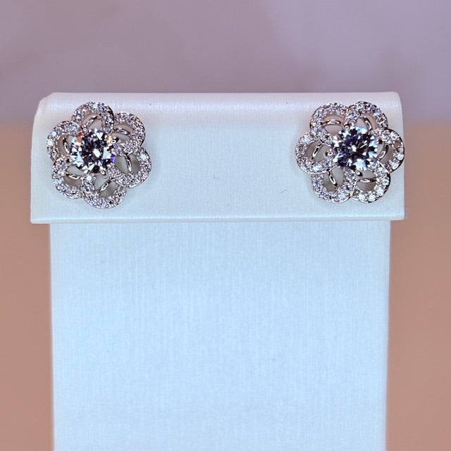 silver embellished flower earrings