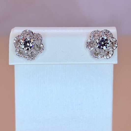 silver embellished flower earrings