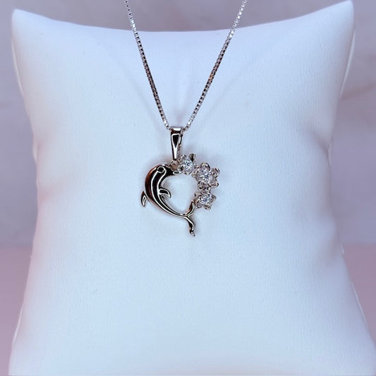 silver dolphin love necklace
