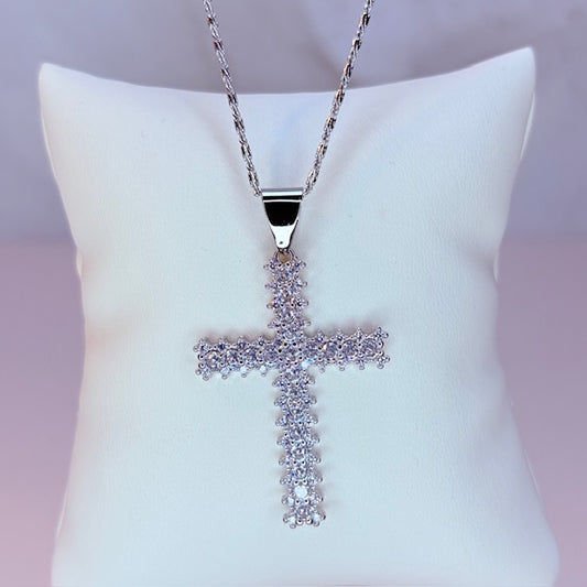 silver faith sparkle cross necklace