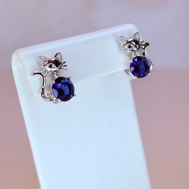 silver kitty earrings