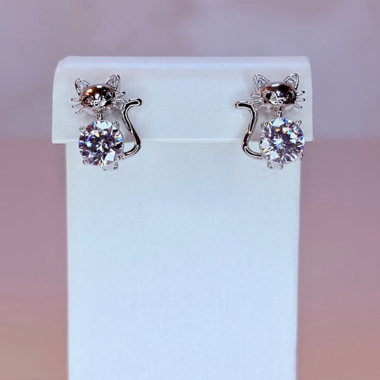 silver kitty earrings