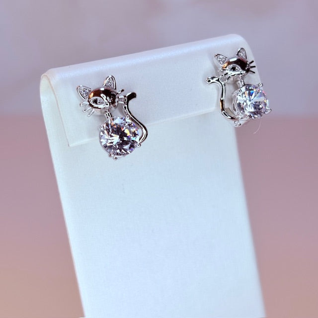 silver kitty earrings