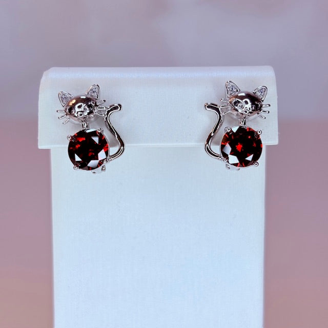 silver kitty earrings