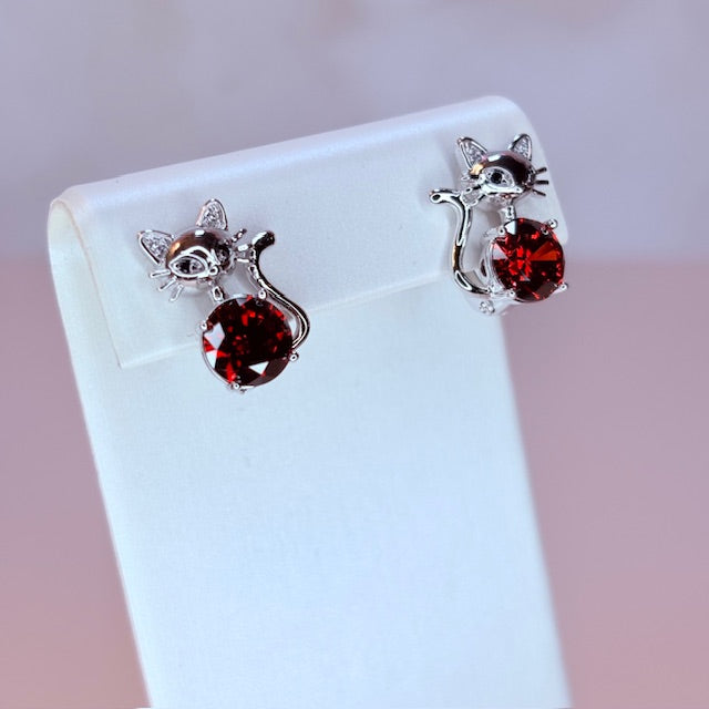 silver kitty earrings