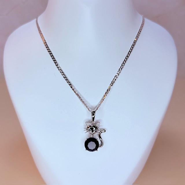 silver kitty necklace