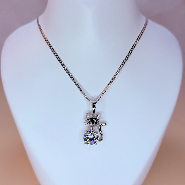 silver kitty necklace