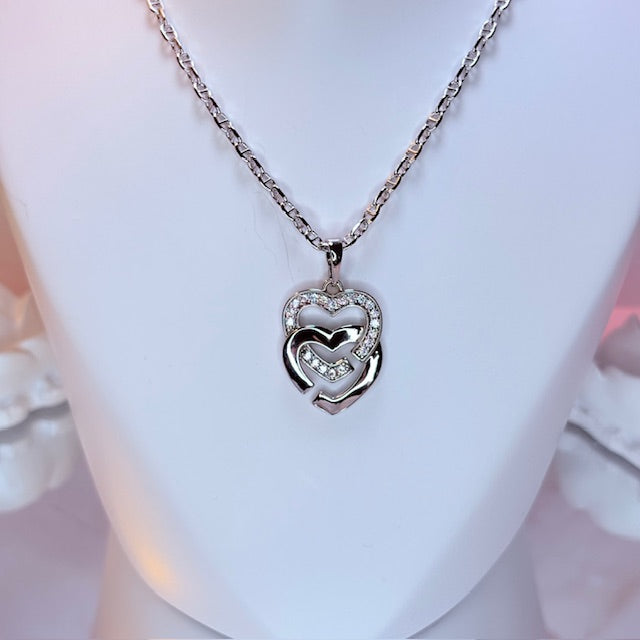 silver lani double heart necklace