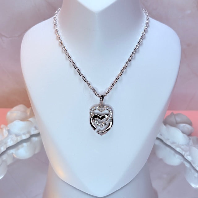 silver lani double heart necklace